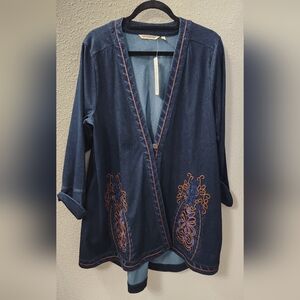 Soft Surroundings Blue Embroidered Jacket